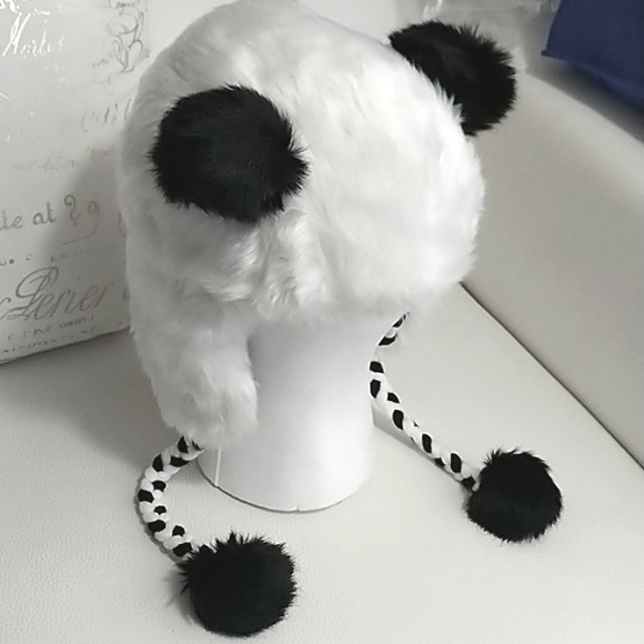Justice Girls Panda Faux Fur Earflap Beanie Hat - Picture 2 of 6